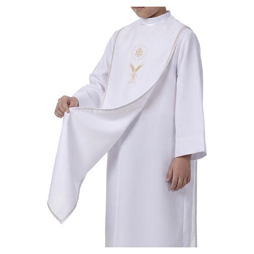 Aube Communion blanche avec scapulaire galon broderie dorée hostie CocoCler 4