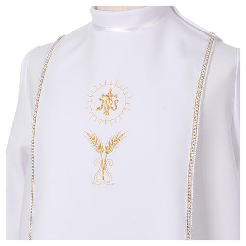 Aube Communion blanche avec scapulaire galon broderie dorée hostie CocoCler 7