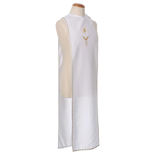 Aube Communion blanche avec scapulaire galon broderie dorée hostie CocoCler 10