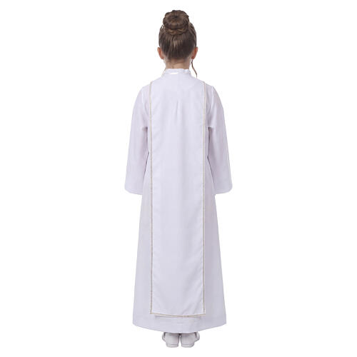 Aube Communion blanche avec scapulaire galon broderie dorée hostie CocoCler 11