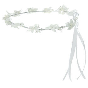 First Communion floral crown with beads, 6 in diameter