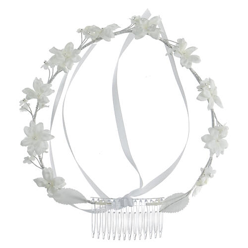 First Communion floral crown with beads, 6 in diameter 3