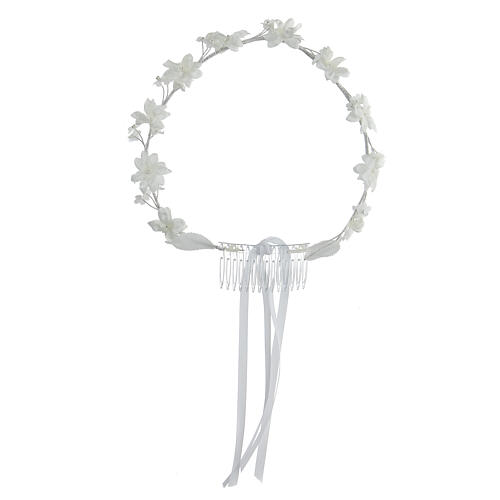 First Communion floral crown with beads, 6 in diameter 4