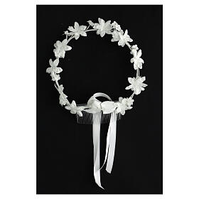 Wianuszek biały do stroju komunijnego, perły i kwiaty