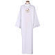 White First Communion alb with 2025 Jubilee logo in Latin, front and back pleats s1