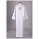 White First Communion alb with 2025 Jubilee logo in Latin, front and back pleats s2