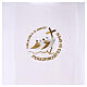White First Communion alb with 2025 Jubilee logo in Latin, front and back pleats s3