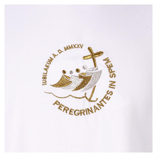 White First Communion flared alb with embroidered official logo of Jubilee 2025 in Latin 3