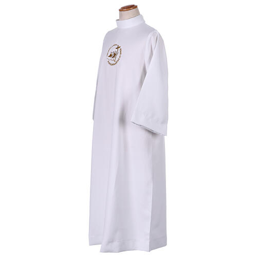 White First Communion flared alb with embroidered official logo of Jubilee 2025 in Latin 5