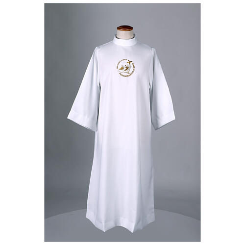 White First Communion Tunic Flared Embroidered Official Jubilee 2025 Latin Logo 2