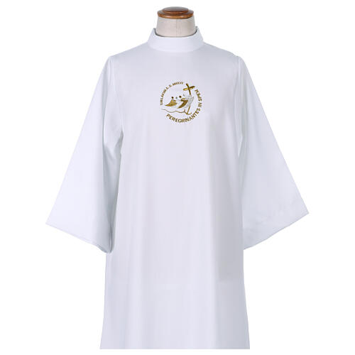 White First Communion Tunic Flared Embroidered Official Jubilee 2025 Latin Logo 5