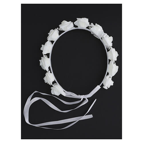 First Communion floral crown with fabric roses, 9 in 2