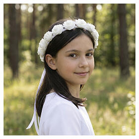 Couronne de 22 cm avec roses en tissu pour Première Communion