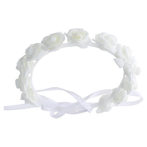 Couronne de 22 cm avec roses en tissu pour Première Communion 3