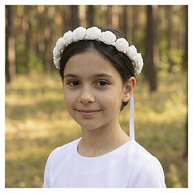 Couronne Première Communion pour petite fille avec roses et peigne 22 cm