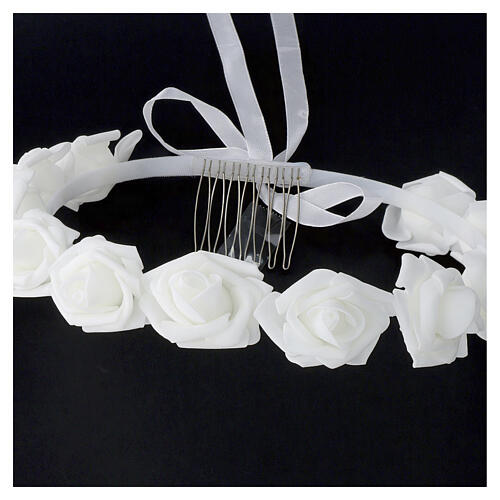 Coroncina Prima Comunione bambina con rose e pettinino 22 cm 4