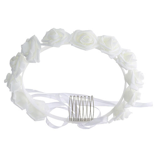 Coroa para Primeira Comunhão de menina com rosas e pente interno 22 cm 5