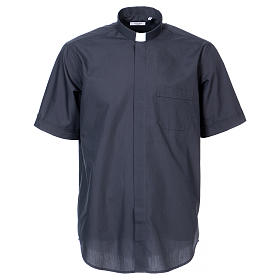 Clergy shirt, short sleeves in mixed cotton, dark grey In Primis