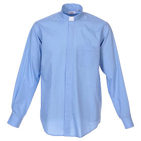 Koszula kapłańska długi rękaw błękitna mieszana bawełna In Primis