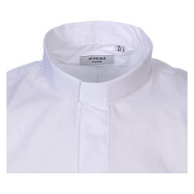 Long Sleeve White Clergy Shirt, mixed cotton In Primis