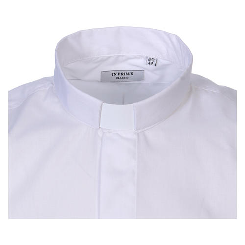 Long Sleeve White Clergy Shirt, mixed cotton In Primis 2