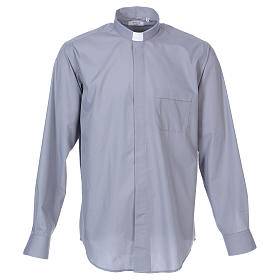 Long-sleeved clergy shirt in light grey cotton blend In Primis