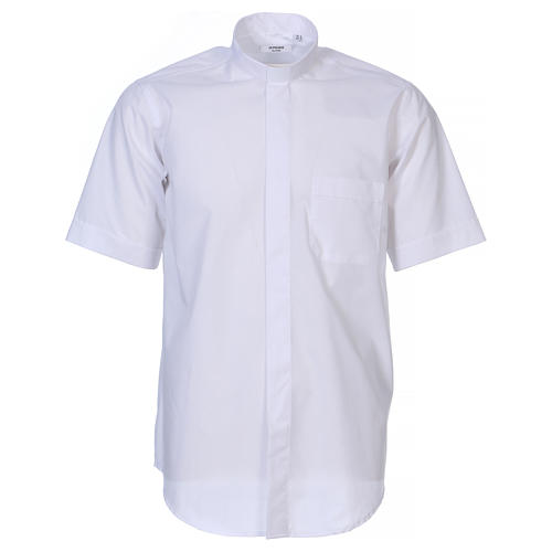 Short Sleeve White Clergy Shirt, mixed cotton In Primis 1