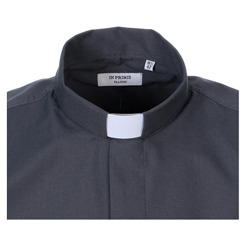 Camisa Clergyman manga longa misto algodão cinzento escuro In Primis 2