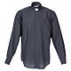Long Sleeve Clergy Shirt in Dark Gray, mixed cotton In Primis s1