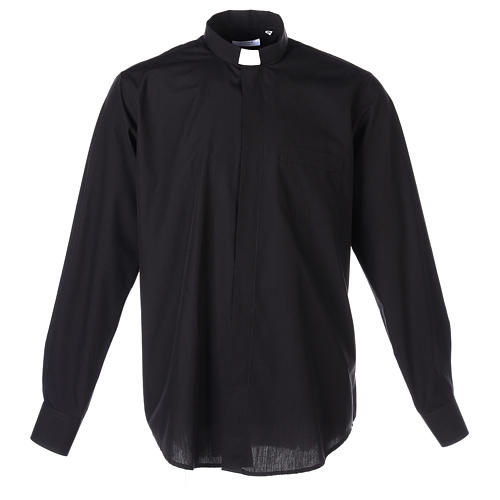 Camisa clergyman manga larga mixto algodón negra In Primis 1