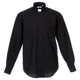 Camisa Clergyman manga longa misto algodão preto In Primis