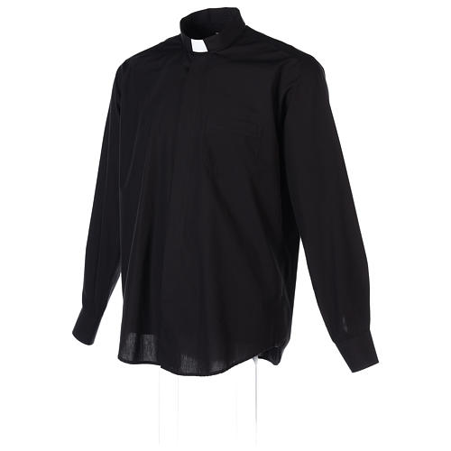 Long Sleeve Black Clergy Shirt, mixed cotton In Primis 4