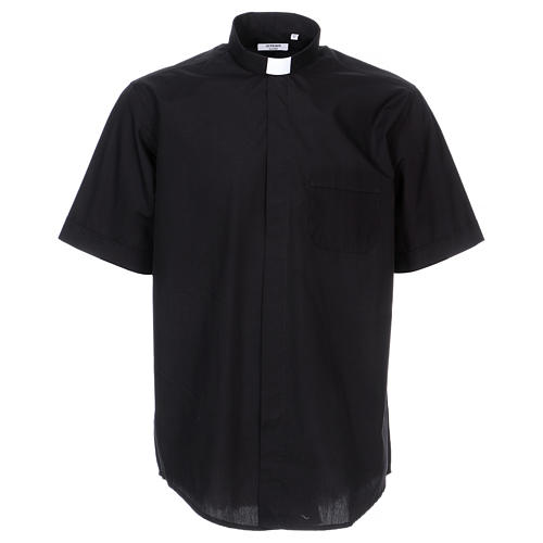 Collarhemd mit Kurzarm aus Baumwoll-Mischgewebe in der Farbe Schwarz In Primis 1