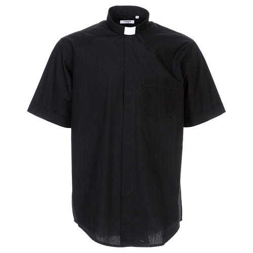 Short Sleeve Black Clergy Shirt, mixed cotton In Primis | online sales ...