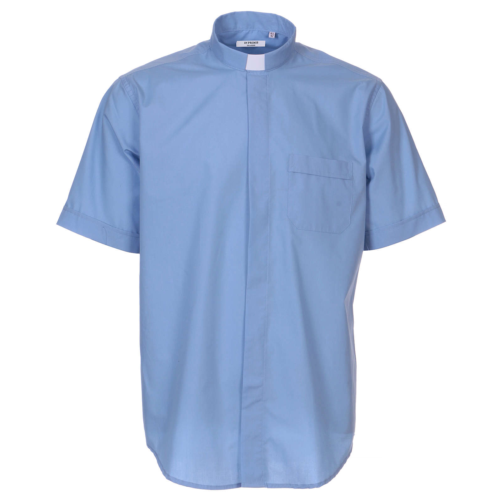 Short-sleeved clergy shirt in sky blue cotton blend In Primis | online ...