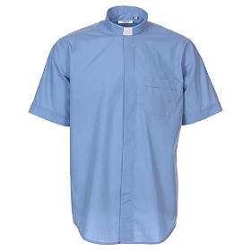Short-sleeved clergy shirt in sky blue cotton blend In Primis