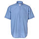 Short-sleeved clergy shirt in sky blue cotton blend In Primis s1