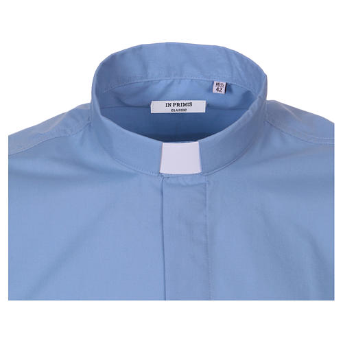 Camisa de sacerdote manga curta misto algodão azul claro In Primis 2