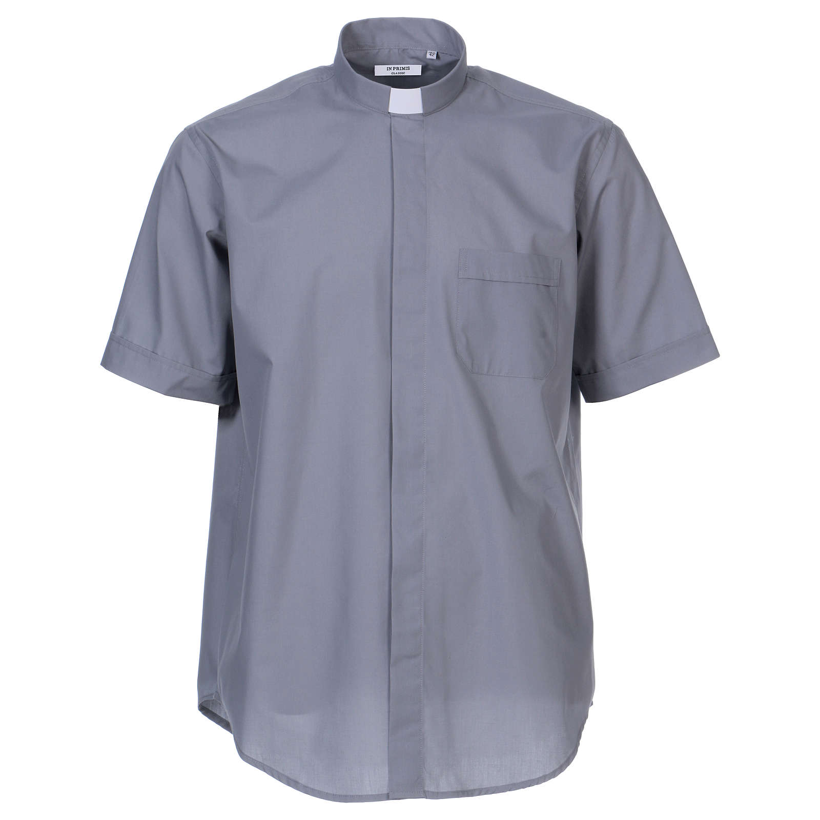 Short-sleeved clergy shirt in light grey cotton blend In Primis ...