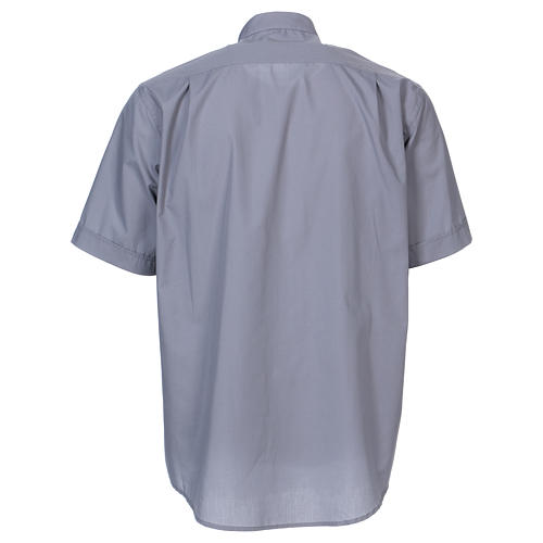 Camisa clergyman manga corta mixto algodón gris claro In Primis 5
