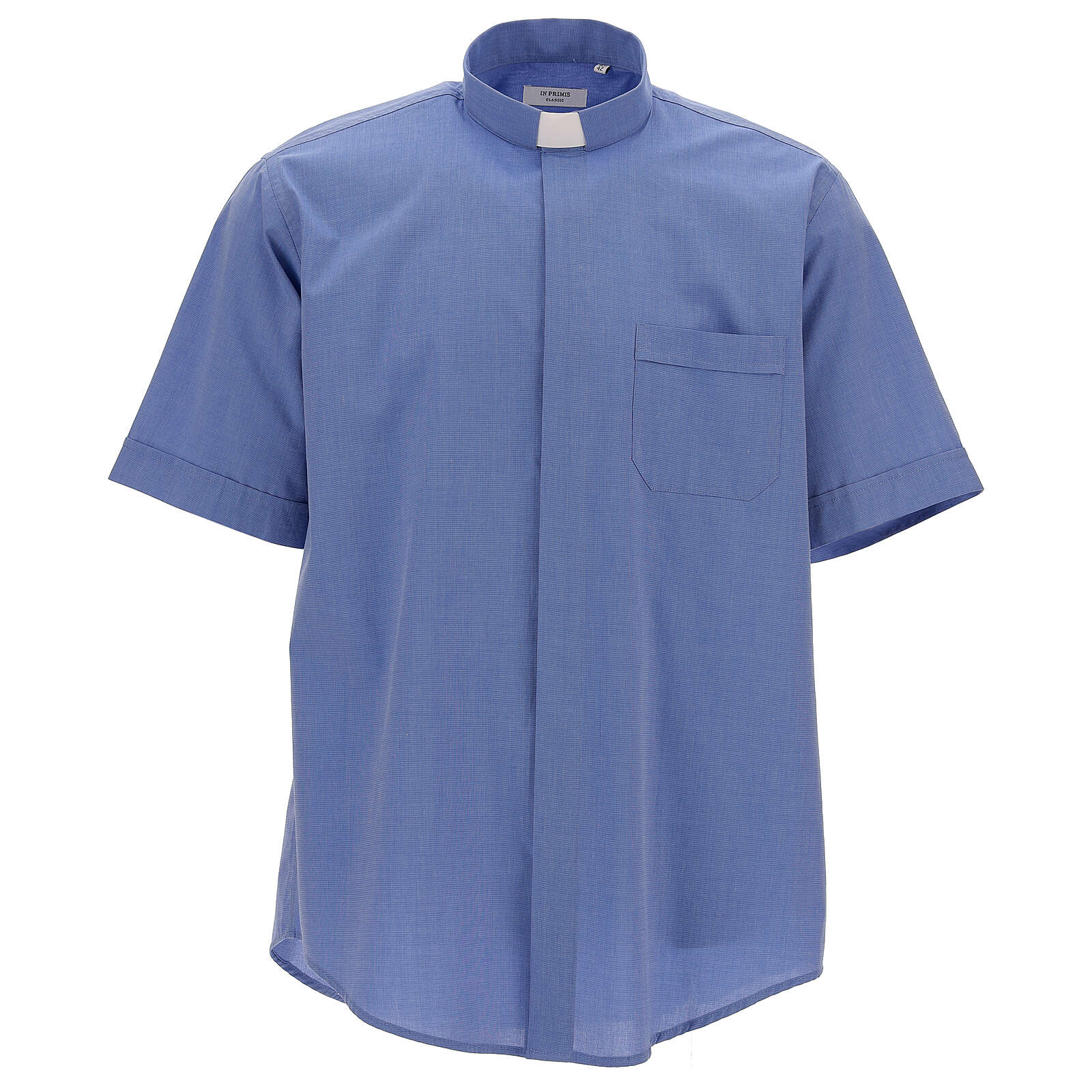 Clergical shirt, blue fil à fil cotton, short sleeves | online sales on ...