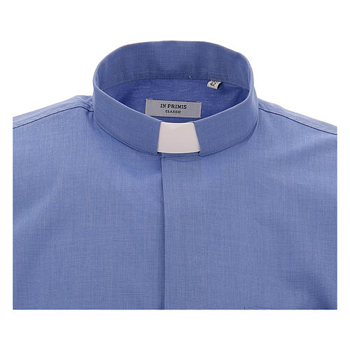 Clergical shirt, blue fil à fil cotton, short sleeves 3