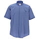 Clergical shirt, blue fil à fil cotton, short sleeves s1