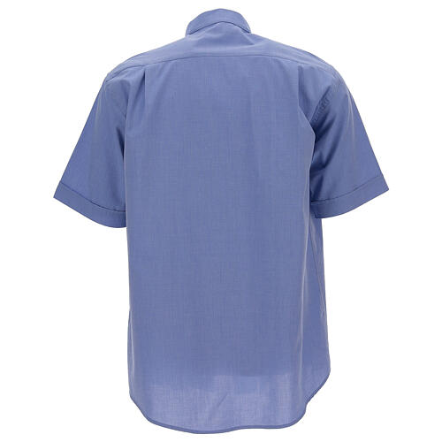Chemise col clergy fil à fil bleue manches courtes 4