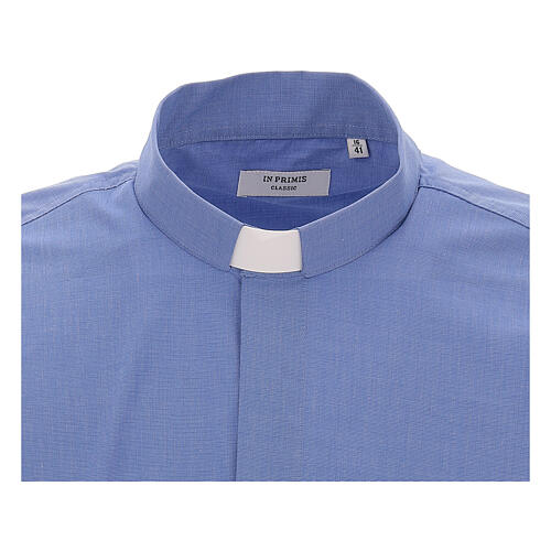 Clergical shirt, blue fil à fil cotton, long sleeves 3