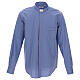 Clergical shirt, blue fil à fil cotton, long sleeves s1