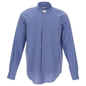 Long sleeve clergy shirt fil-a-fil blue