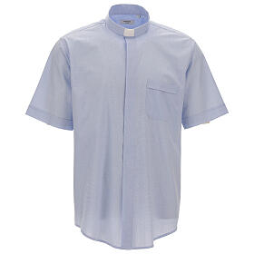 Collarhemd mit Kurzarm, Fil-à-Fil-Baumwollmischung, Himmelblau In Primis