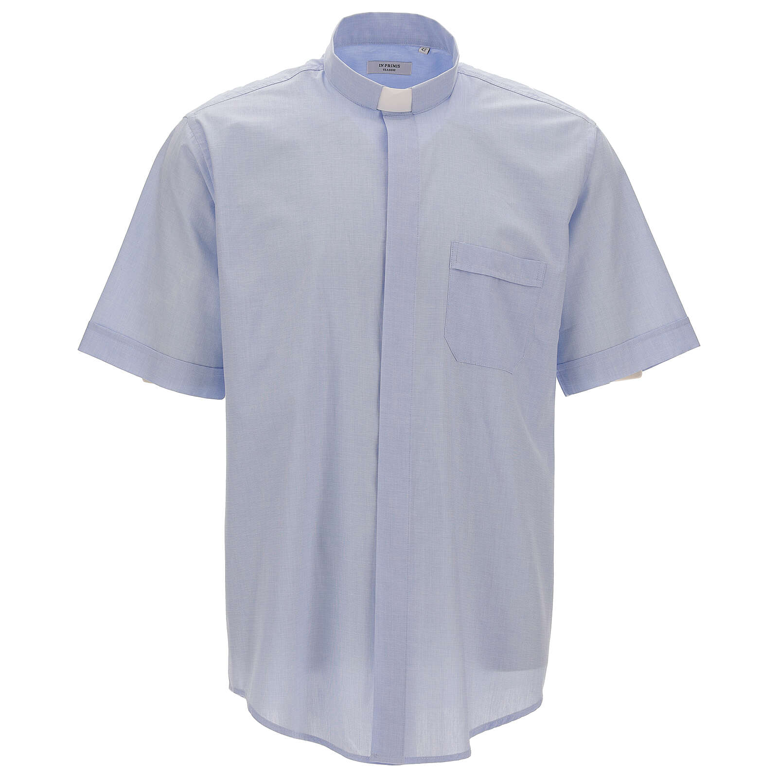 Clergical shirt, light blue fil à fil cotton, short sleeves | online ...