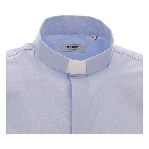 Clergical shirt, light blue fil à fil cotton, short sleeves 3